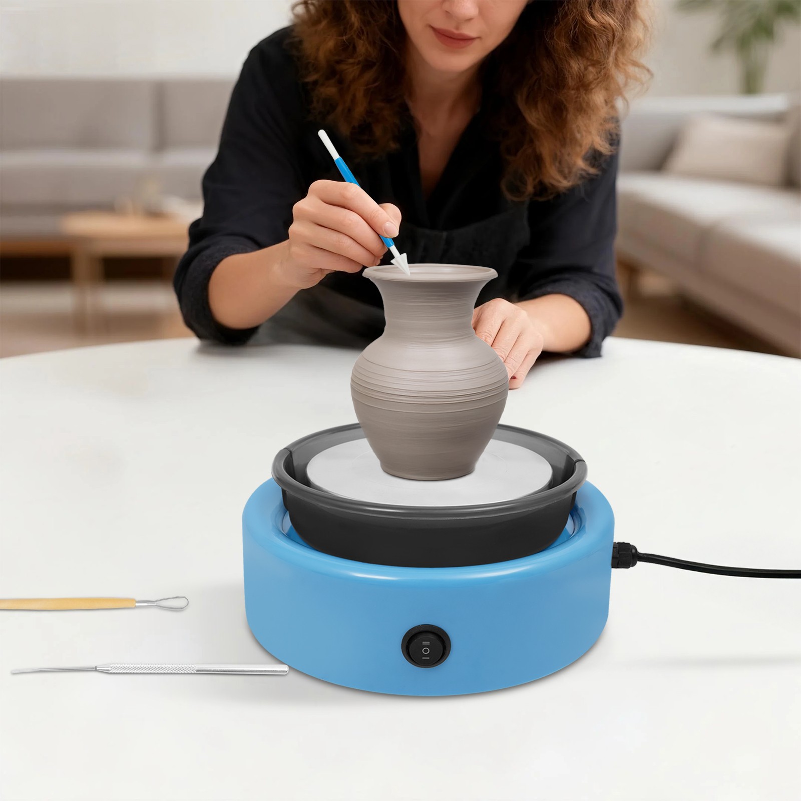 Mini Pottery Wheel Machine For Beginners Adult  With Foot Pedal Adjustable Speed