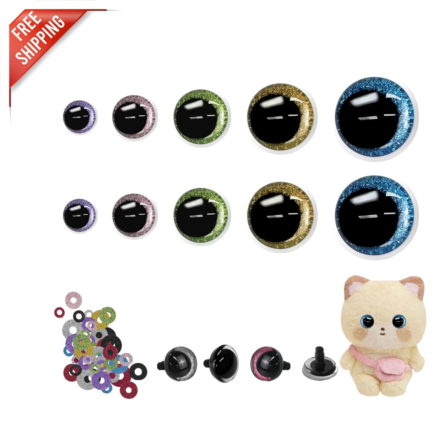 Versatile 152 Pcs Glitter Crochet Eyes with Washers - Perfect for Crafts