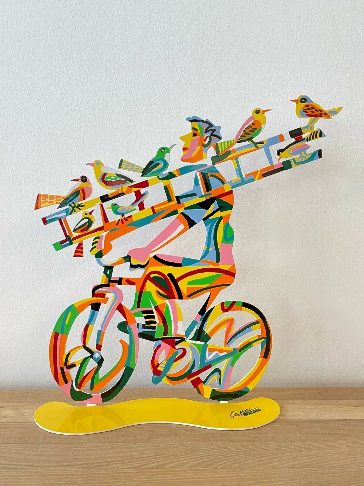 Pop art Metal Bicycle Riders " Ladder man " sculpture  by DAVID GERSTEIN