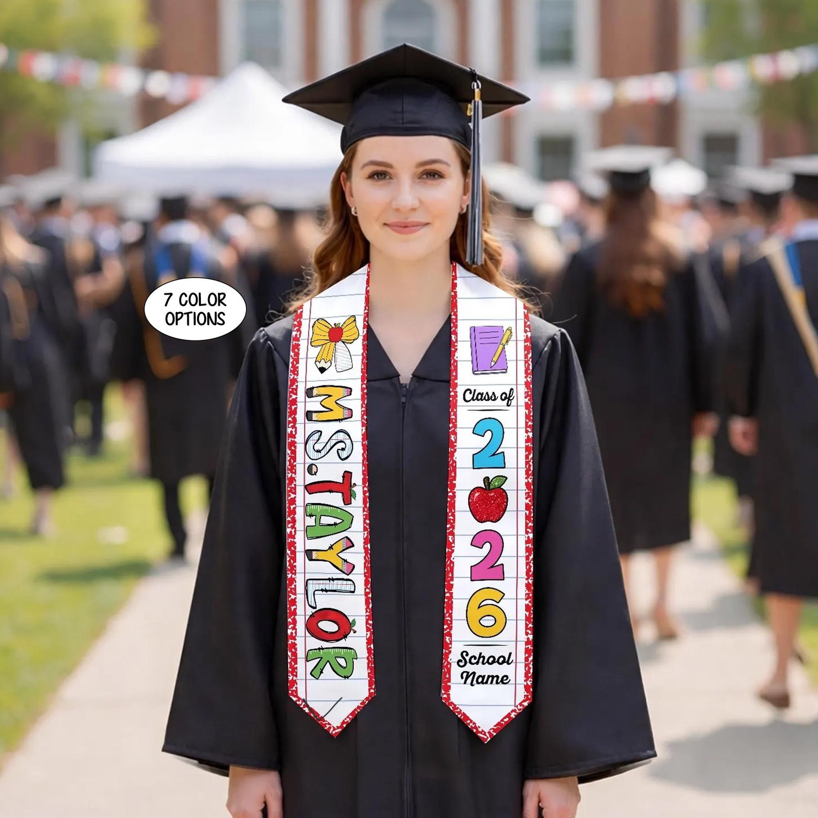 Teacher Pencil Graduation Stole 2026, Custom Educator Appreciation Sash Gift