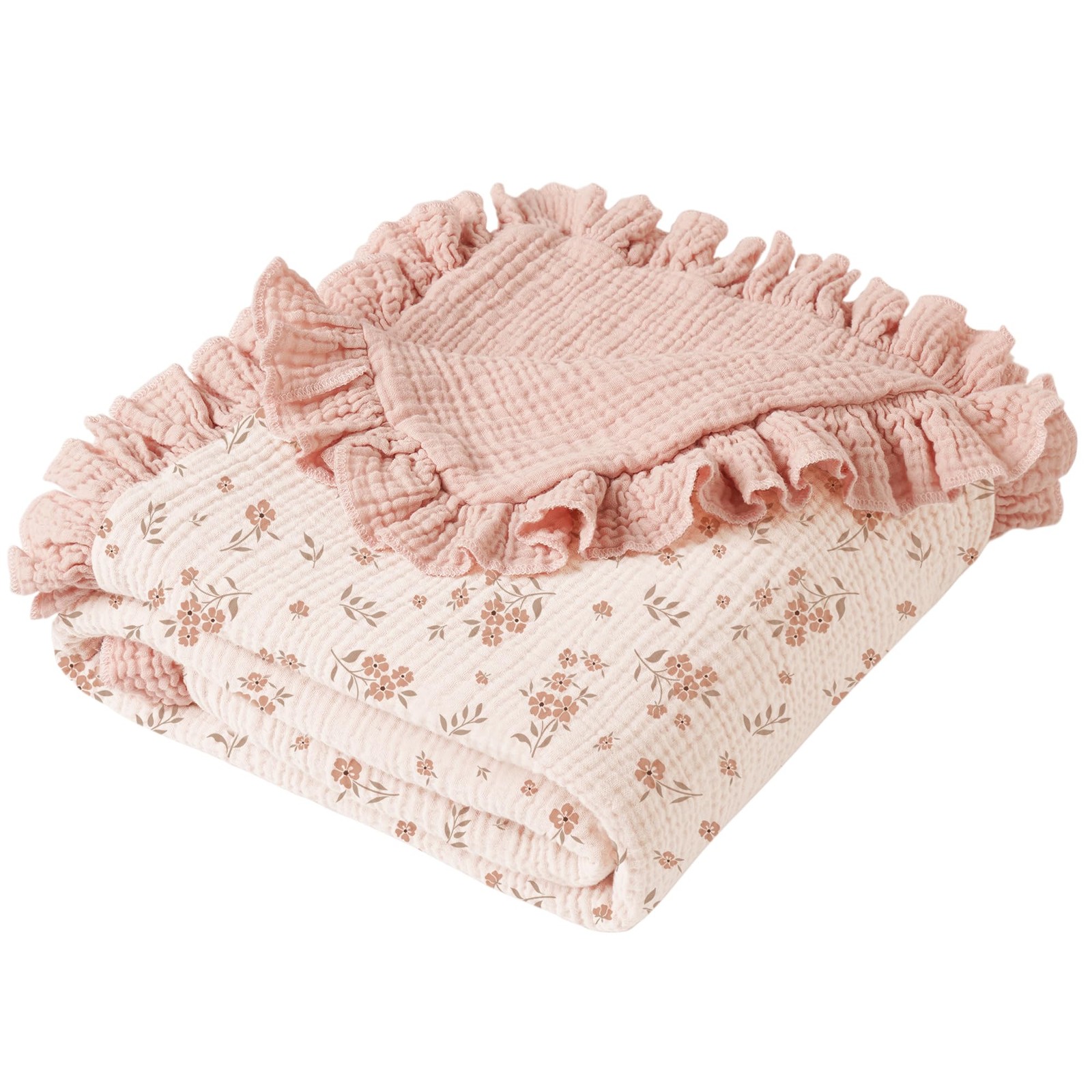 Konssy Flounce Muslin Baby Blankets, Cotton Crib Blanket for 40"x36", Blossom 