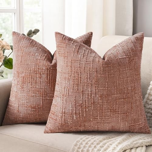  Spring Chenille Throw Pillow Covers 18x18 Set of 2 18" x 18" (Pack of 2) Pink
