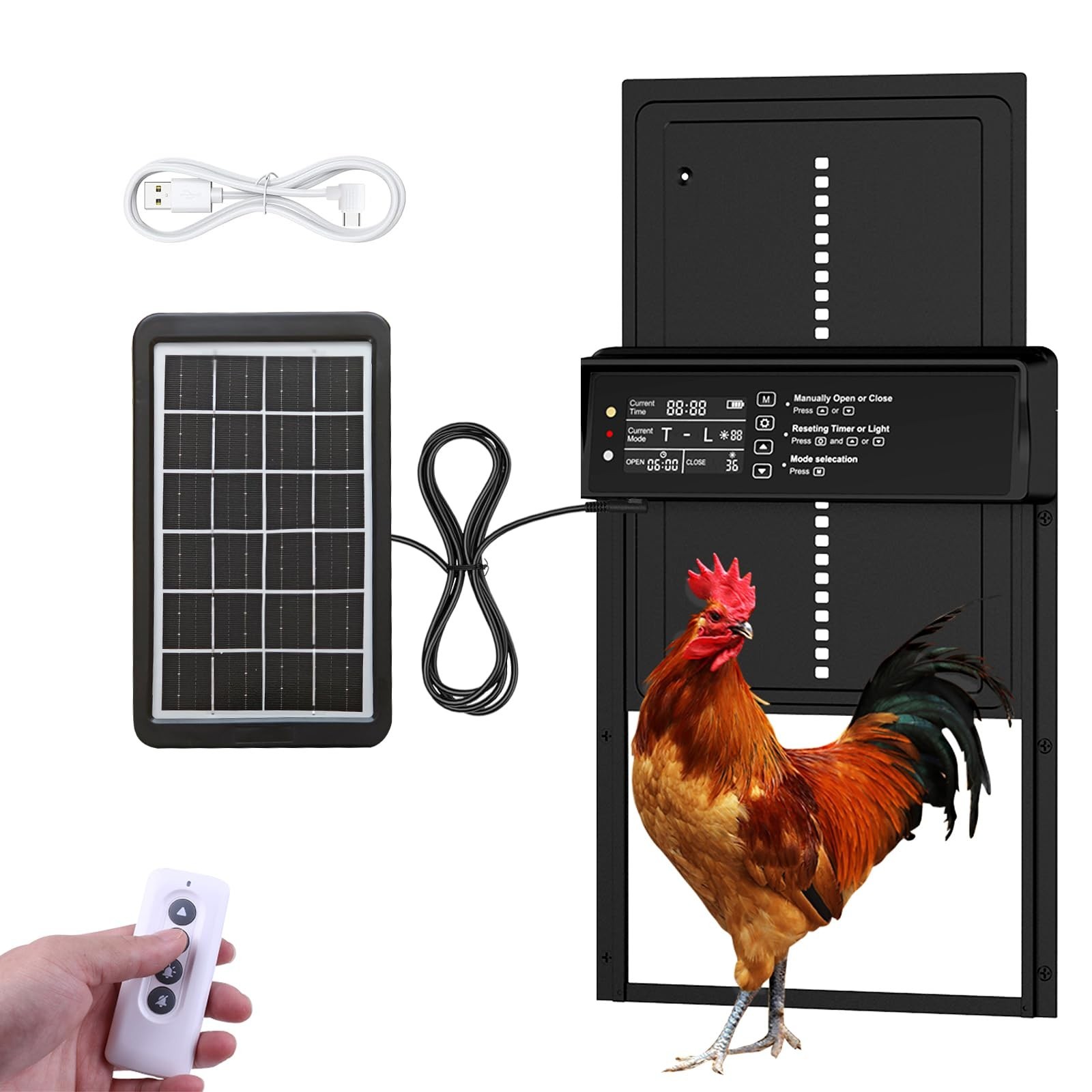Automatic Chicken Coop Door Solar Powered with Timer & Light Sensor 4 Modes A...