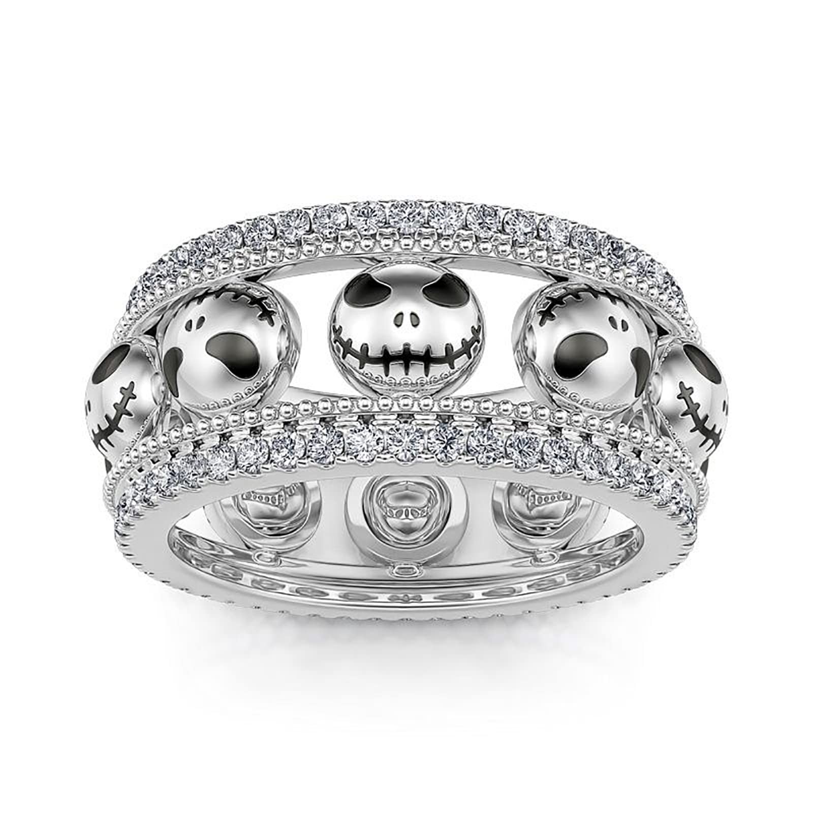 Jeulia 1.76 ct Skull Wedding Band 925 Sterling Silver 7.5, Halloween Fun 