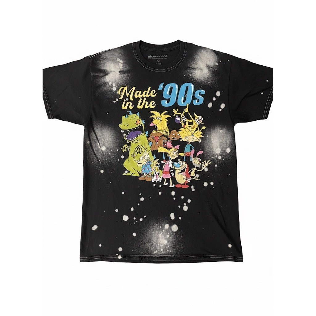 Nickelodeon Made in the 90s All Stars T Shirt Tee Black Bleach Splatter Sz M