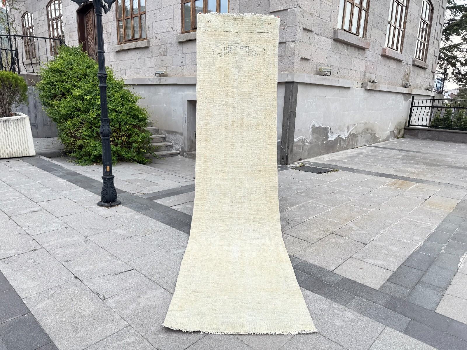 Vintage Turkish Oushak Runner Rug 2.5x11.1 ft Ivory Beige Hallway Wool