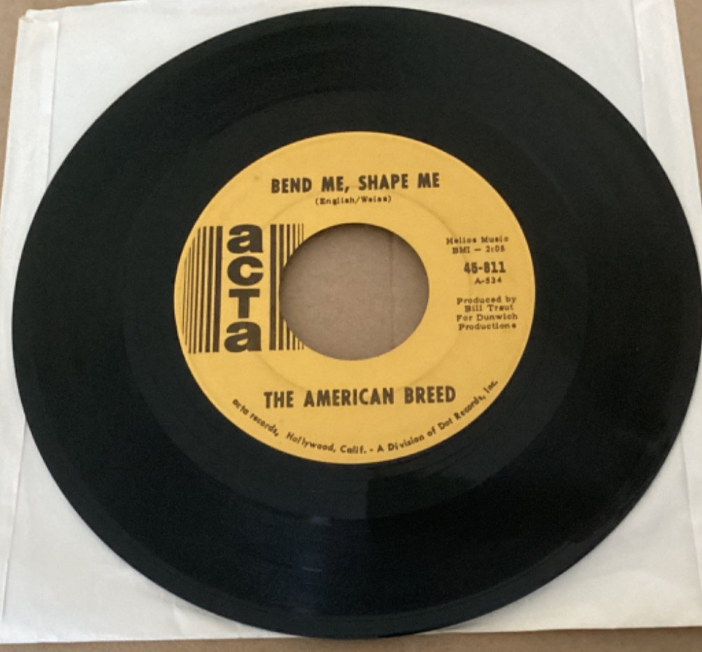 THE AMERICAN BREED “Bend Me Shape Me” ACTA 45-811 Record 45 RPM Vinyl FREESHIP