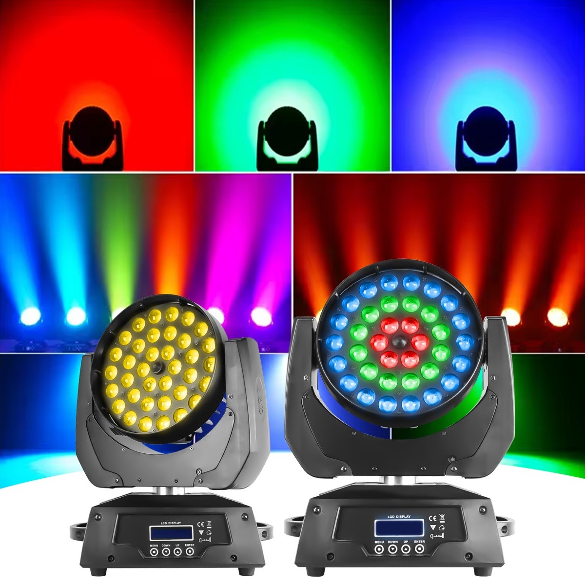 2PCS 648W RGBWAUV Wash Moving Head Light 36x18W LED DMX Zoom Beam Stage Lighting