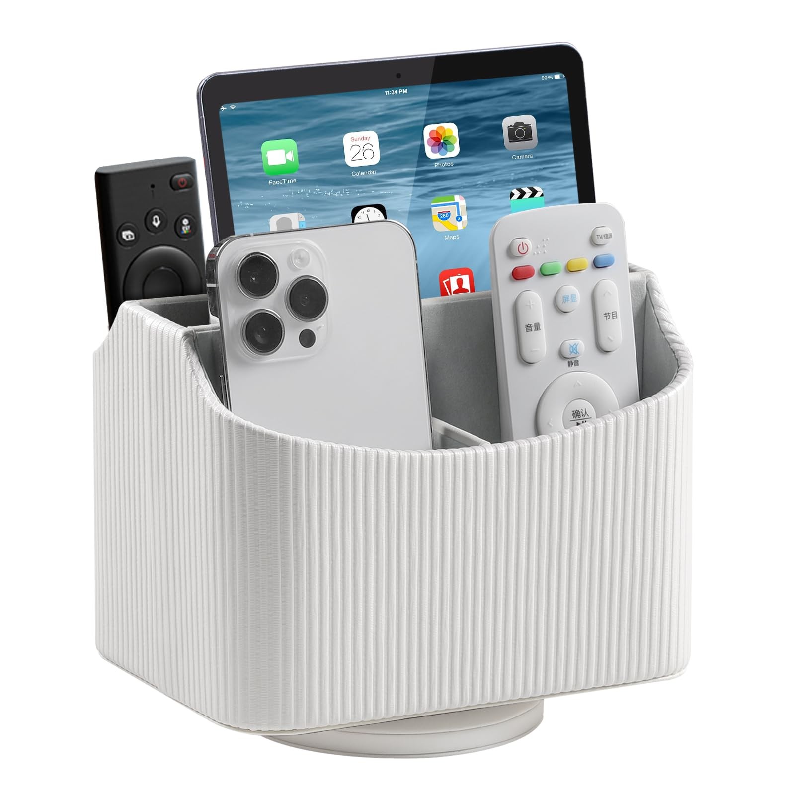 PU Leather Remote Control Holder 360 Degree Rotating Desk Organizer Storage