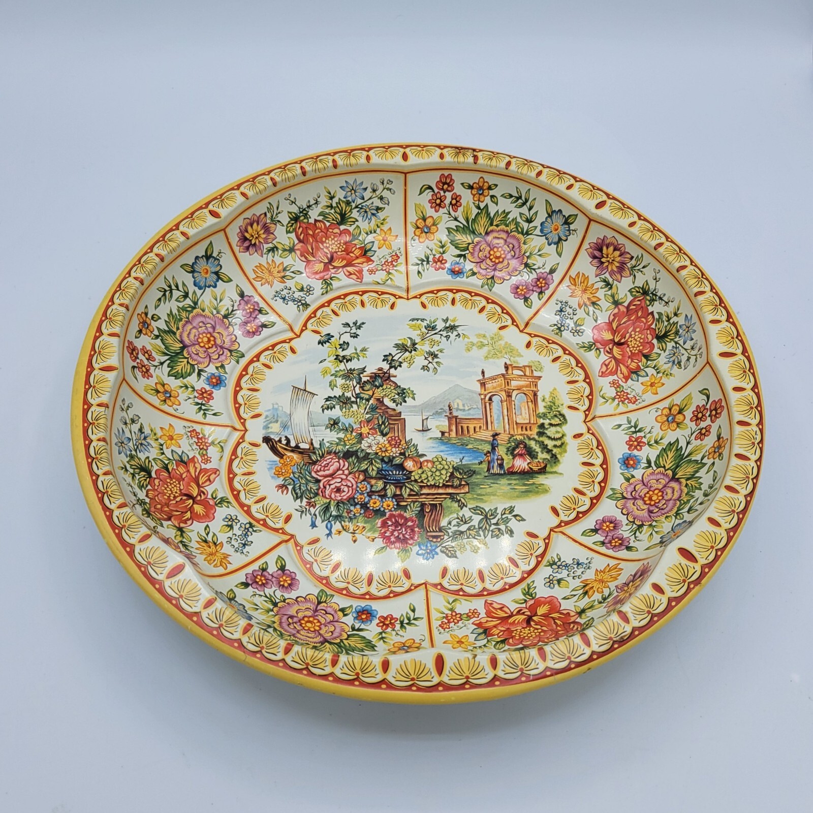 Vintage 1971 Daher Decorated Ware Tin Bowl w Landscape Scene England Decorative