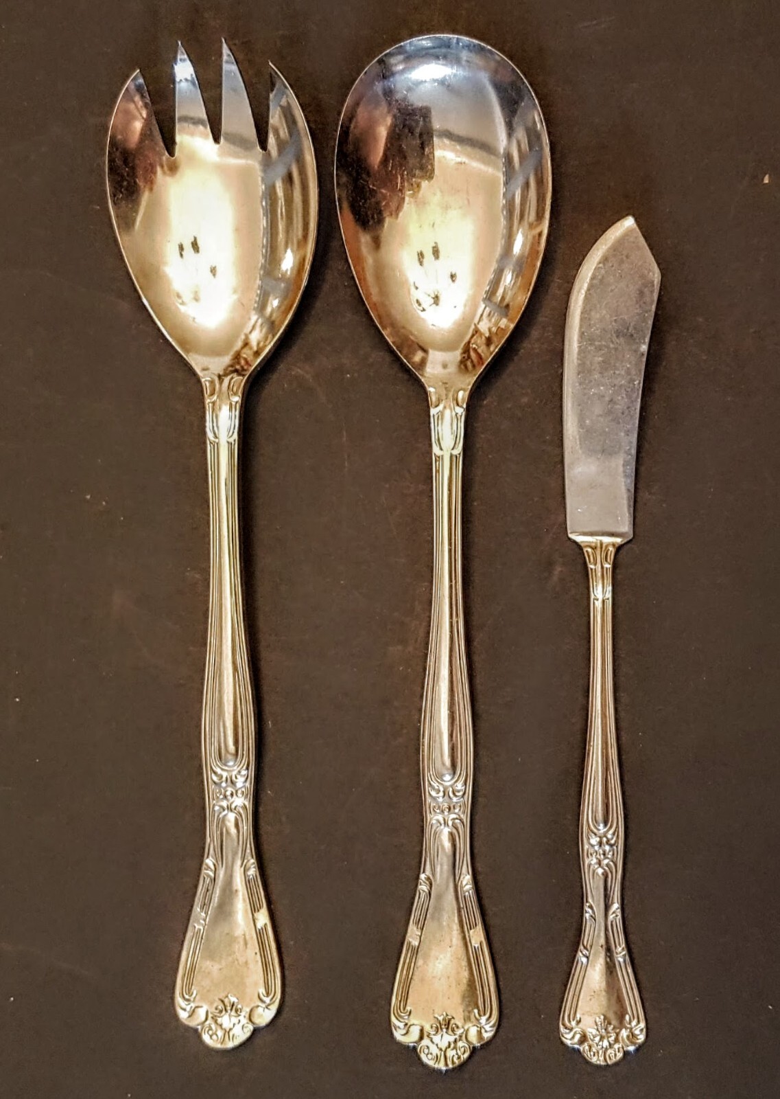 H.O. diamond NO. 700 Salad Set Knife LOT Stainless Steel Flatware Scroll Handle