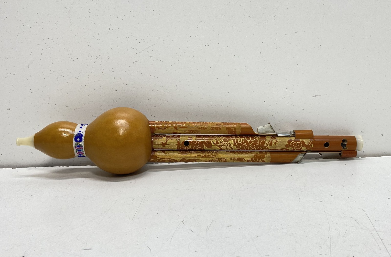 Chinese Musical Instruments Hulusi Flute Brown Decorative Engraving