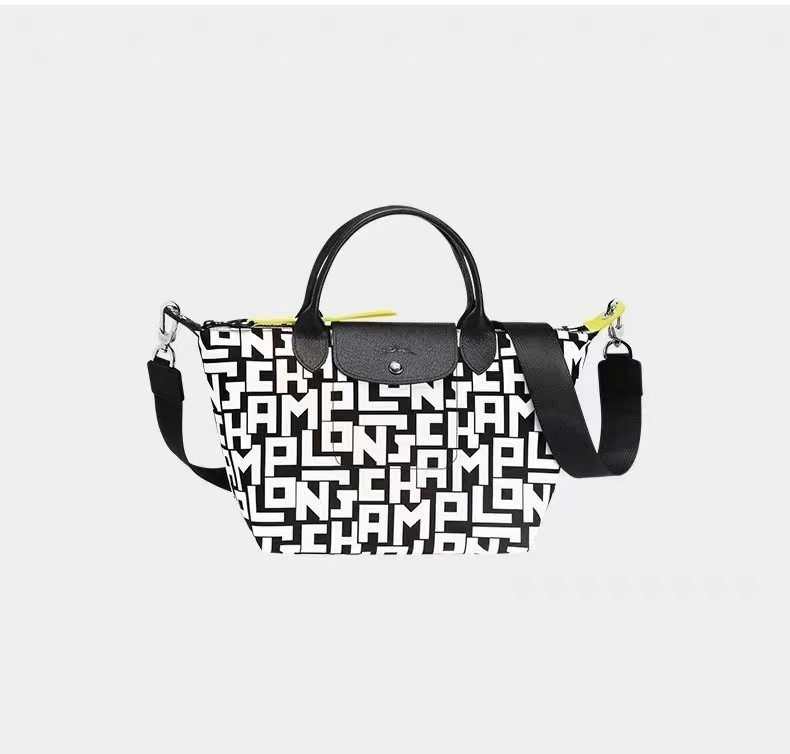 L0NGCHAMP Le Pliage XS Shoulder Tote Bag 2Way Bag Black/White Logo New
