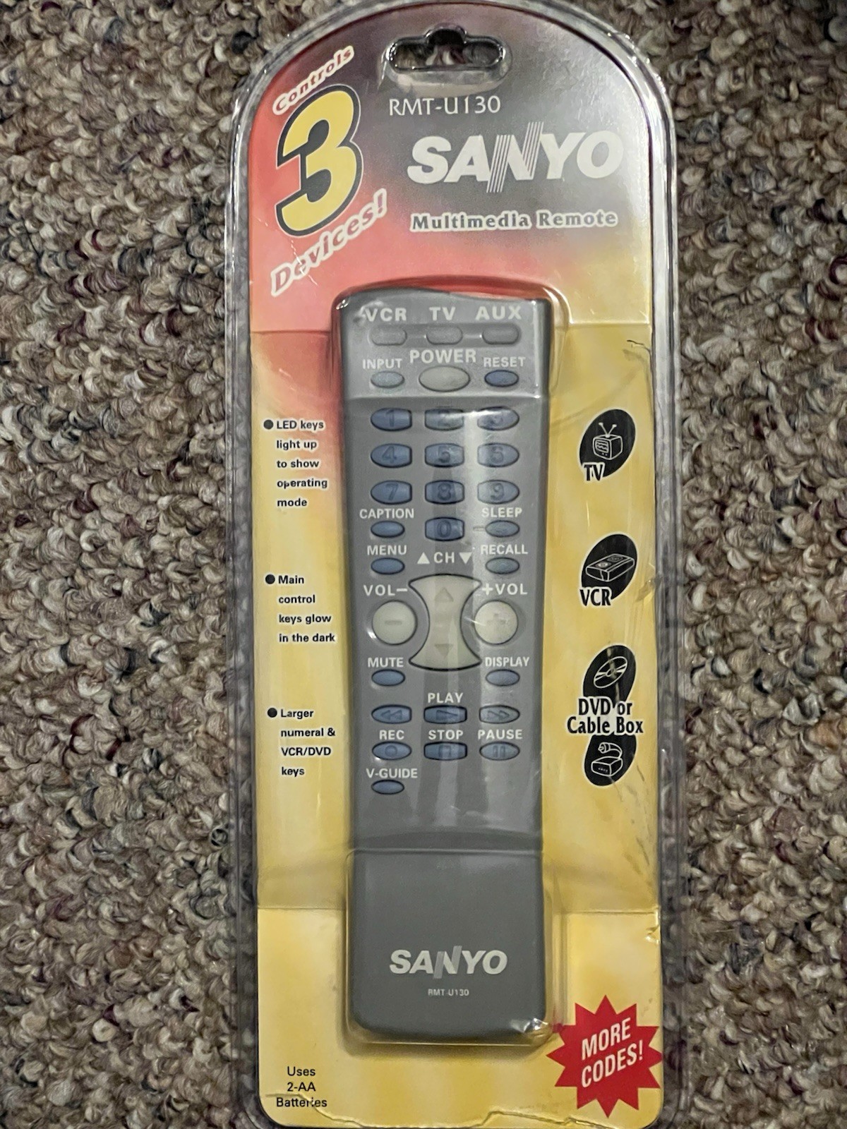 Genuine Sanyo RMT-U130 RMTU130 TV VCR AUX Remote Control Gray OEM Free Shipping