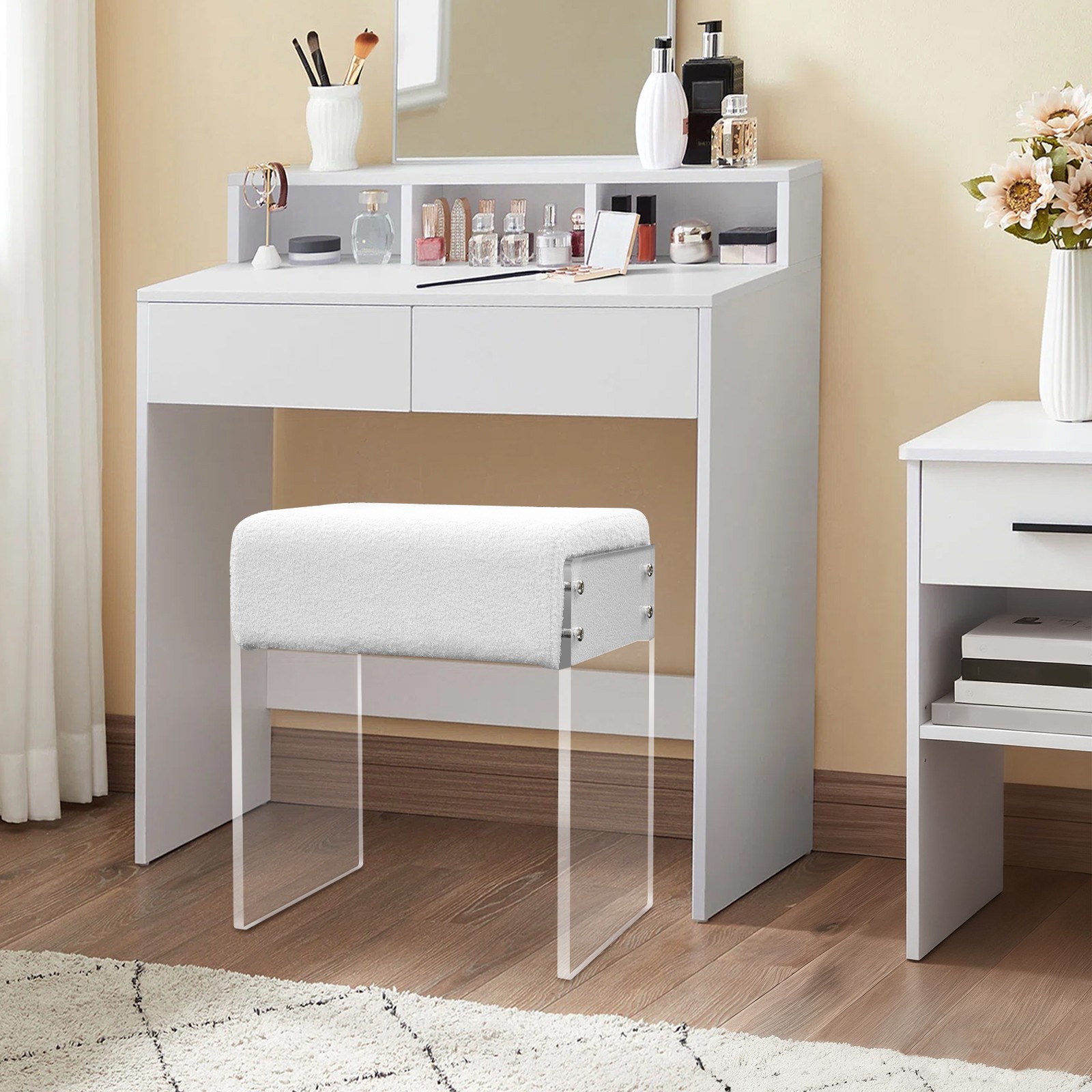 Modern Minimalist Acrylic Stool Chair Makeup Stool Chair W/ Cushion Vanity Stool