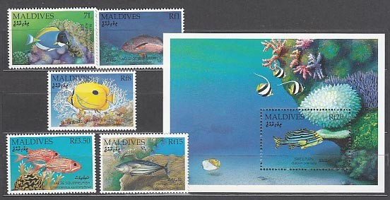 Maldives - Mail Yvert 1488/92+H.222 ** Mnh Marine Fauna