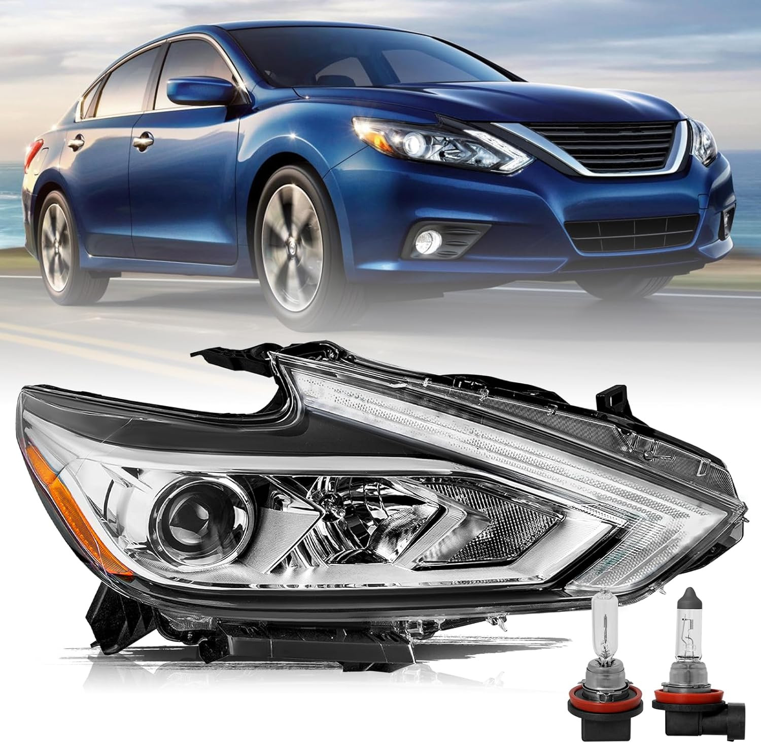 Headlight Assembly Replacement for 2016 2017 2018 Nissan Altima without LED DRL 
