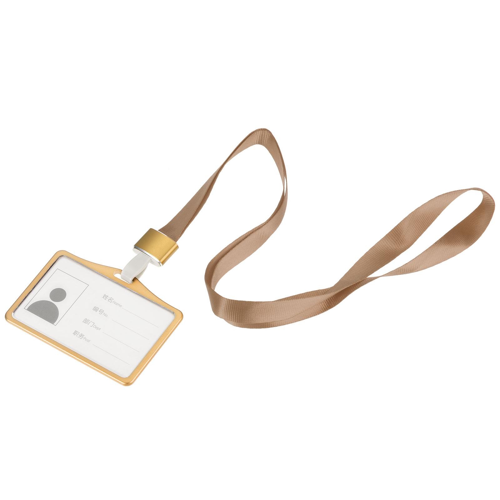 Badge Holder 9.2x6.5cm with Metal Detachable Hook Lanyard Neck, Gold Tone