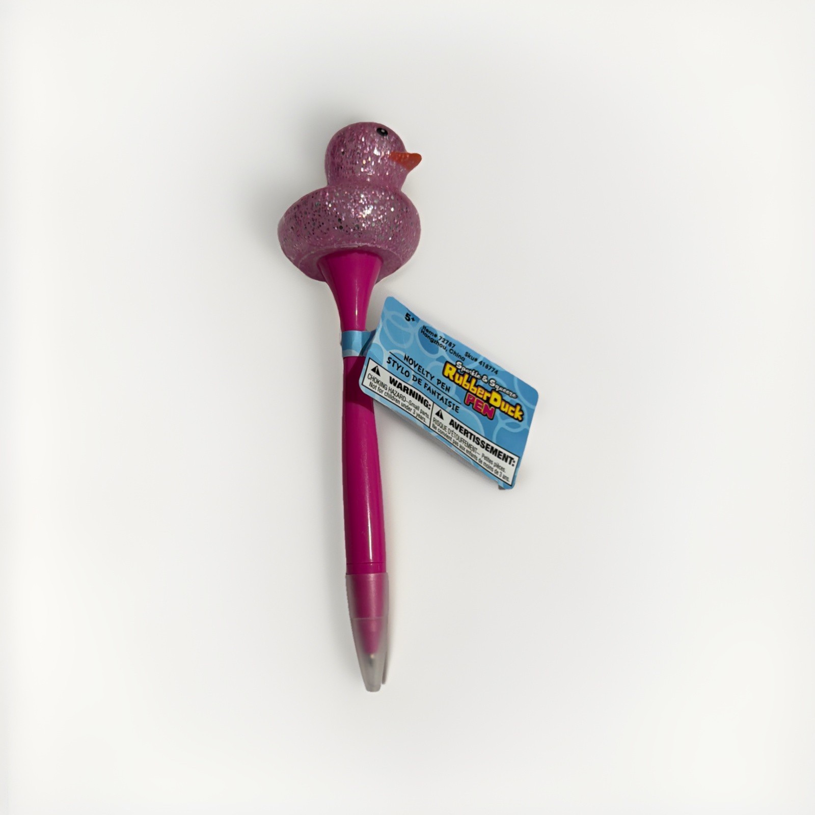 Sparkle & Squeeze Pink Rubber Duck Pen Black Ink 6.75" x 2"