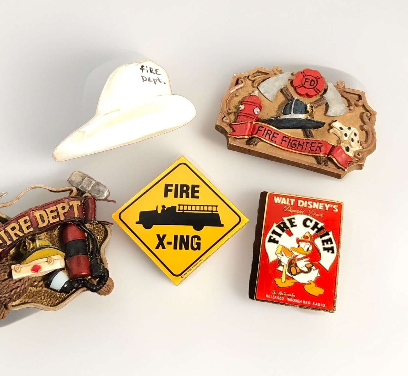 Vintage Firefighter Magnet Lot/5 Fire Hat Disney Chief Fire Truck Dalmatian