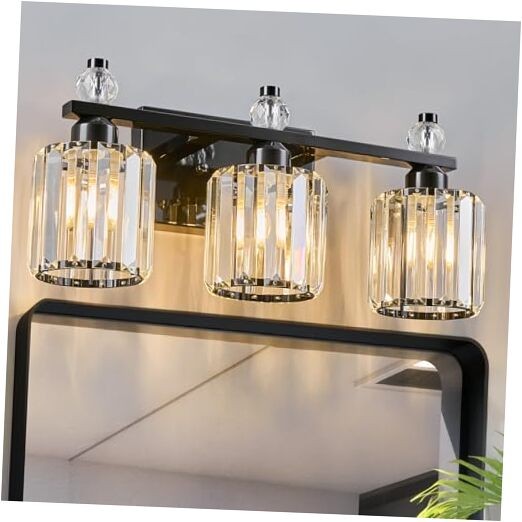 Bathroom Vanity Lights Plating Black Modern Crystal 3-Light Plating Black Round
