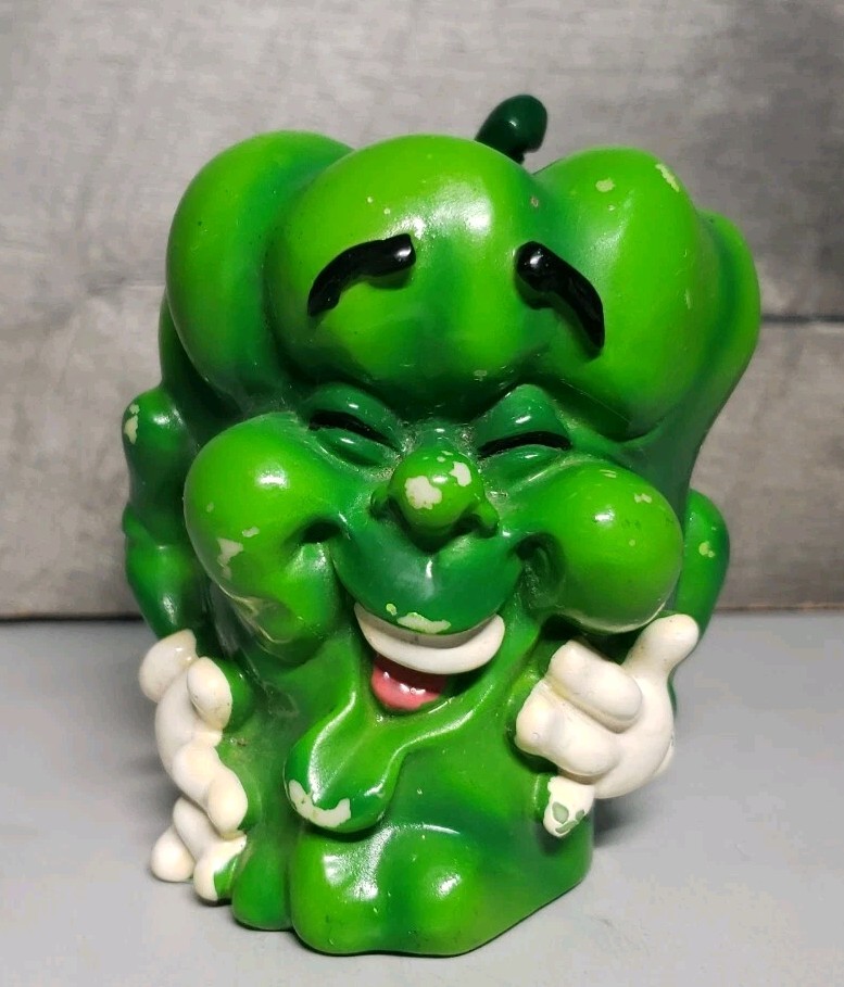 Vintage 3.5" Green Pepper Plastic Coin Bank with Stopper