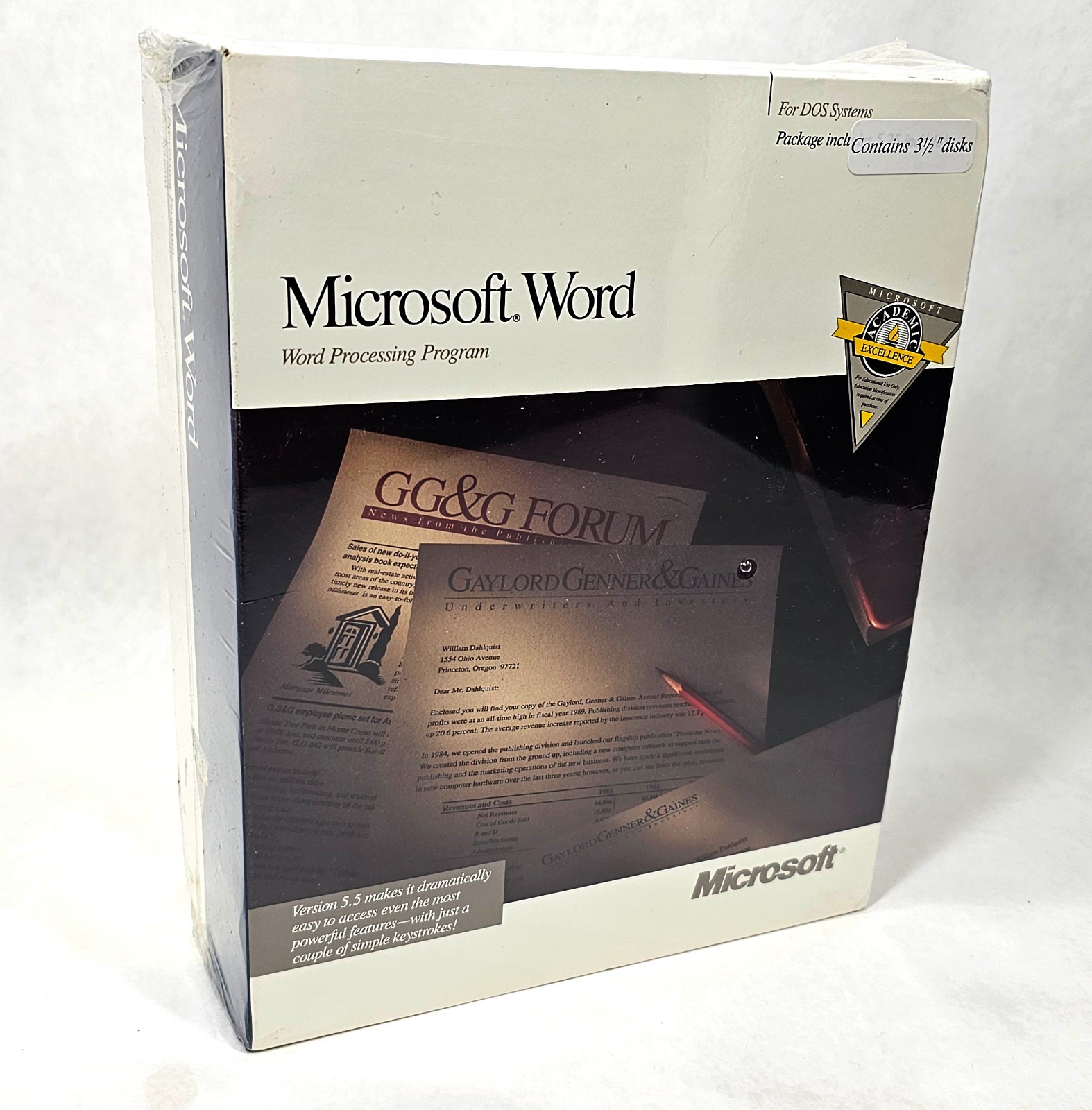 1990 Microsoft Word for DOS version 5.5 3.5" Disks with Books SEALED!