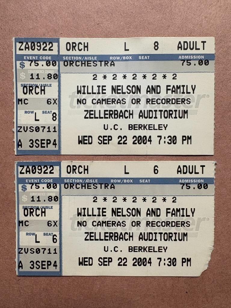 WILLIE NELSON 2004 Concert Ticket Stub Lot of 2 country berkeley lucindawilliams