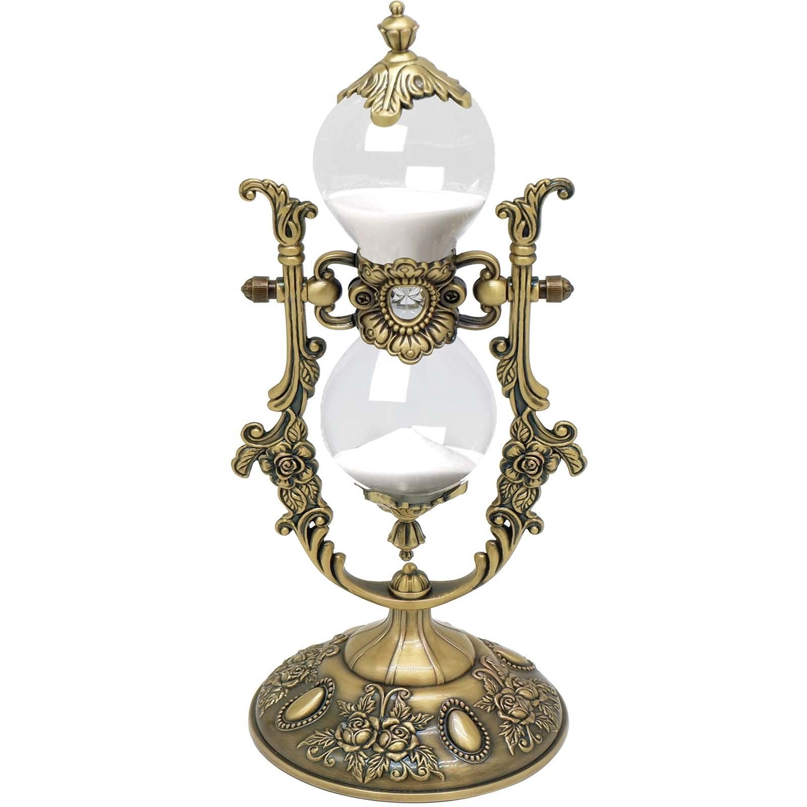 Hourglass Sand Timer Decorative,11.8inch Tall,360° Rotating Metal White San