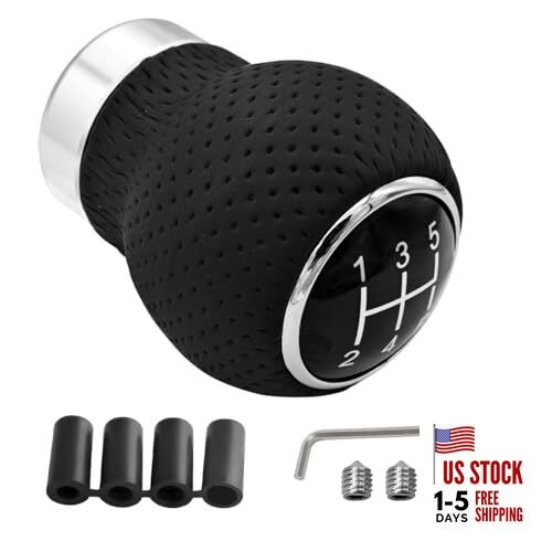 Car Gear Shift Knobs, 5 Speed Manual Vehicle Gearbox Shifter Lever, Leather 