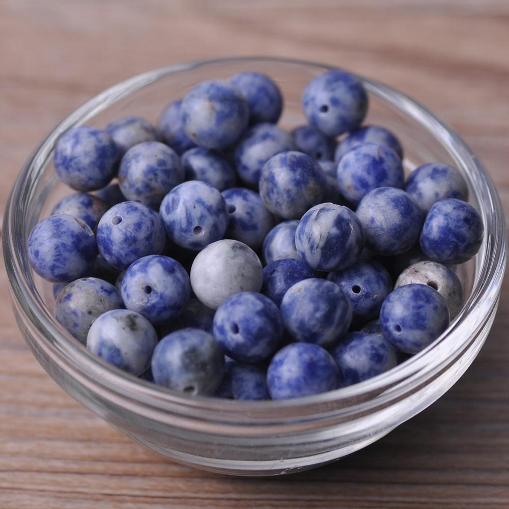500PCS Natural White Dot Blue Stone Gemstones Hole Round Loose Beads 8mm