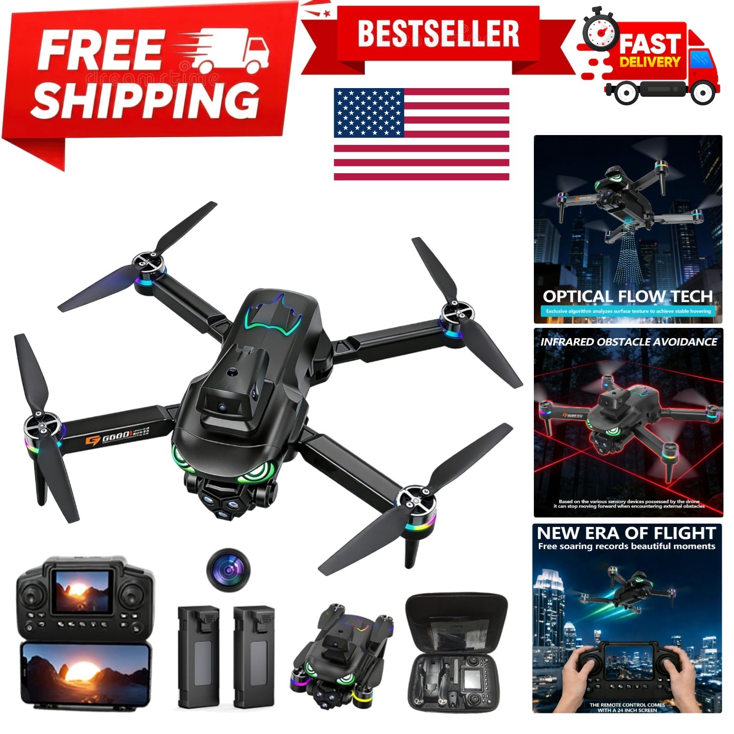 Drone with camera for adults 4k, screen on controller, drone with obstacle av...