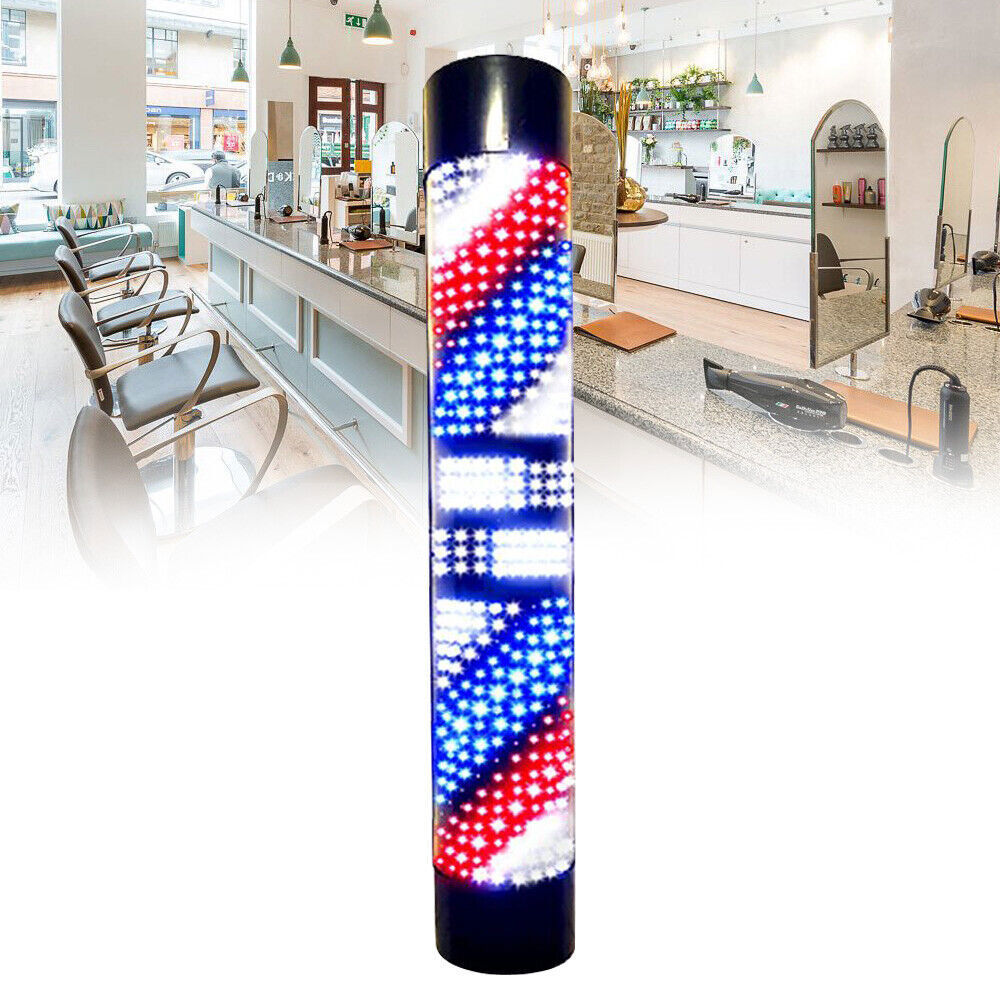 Barber Shop LED Red White Blue Stripes Pole Rotating Wall Light Hair Salon Sign