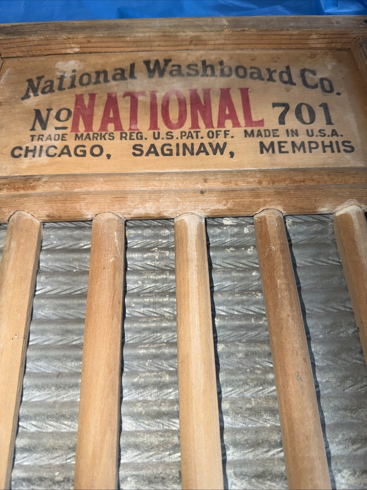 Vintage 1920s wooden National Washboard Company number 701 USA Memphis/Chicago