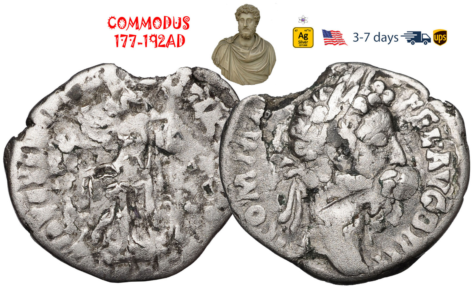 Ancient Roman Empire Coin Silver Denarius COMMODUS 177 - 192 AD Authentic #31960