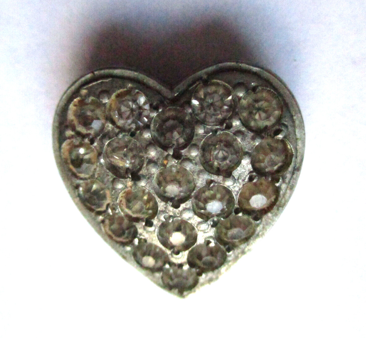 Antique Silver Toned Heart Pin Pasted in Rhinestone or Crystals Valentine's Day