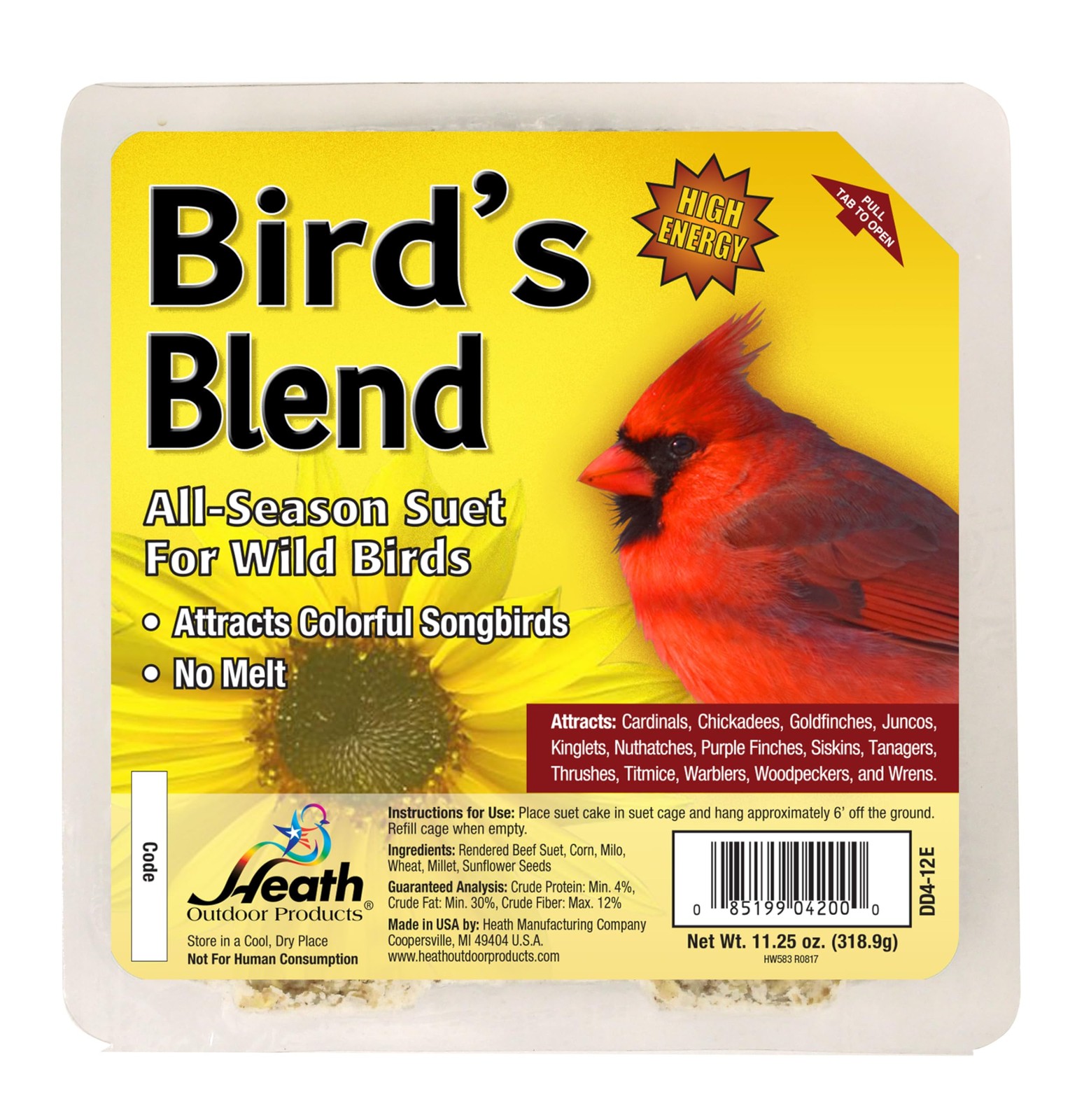 All Season High Energy Suet Cake - Case of 18 for Wild Birds