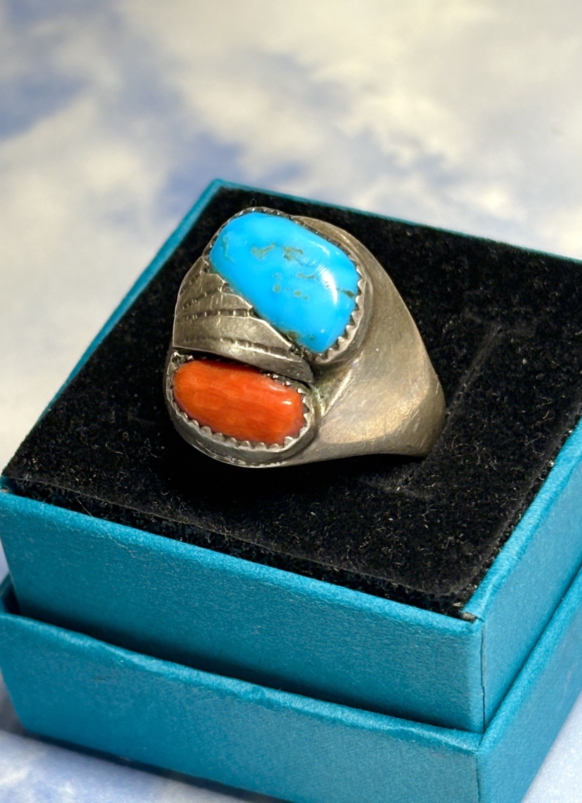 12g Old Pawn Navajo signed Sterling Silver Malachite Men’s Chunky 925 Ring 11.25