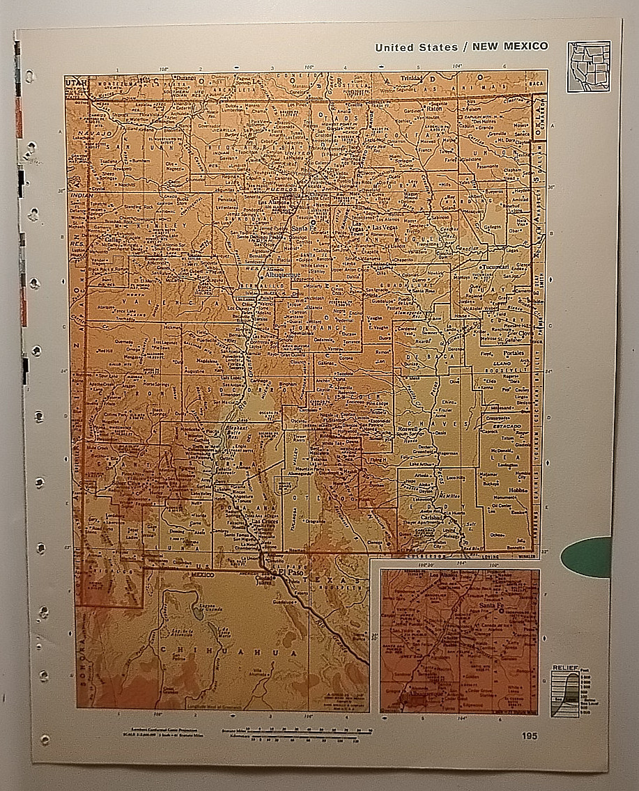 Vintage NEW MEXICO Atlas Map from a 1967 Mid-Century Modern World Book Atlas