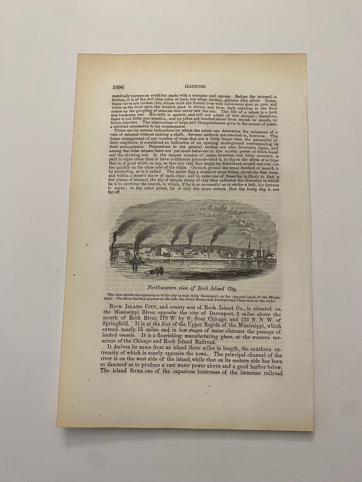 Rock Island County Mississippi River Steamboat Ferry c. 1875 Engraving