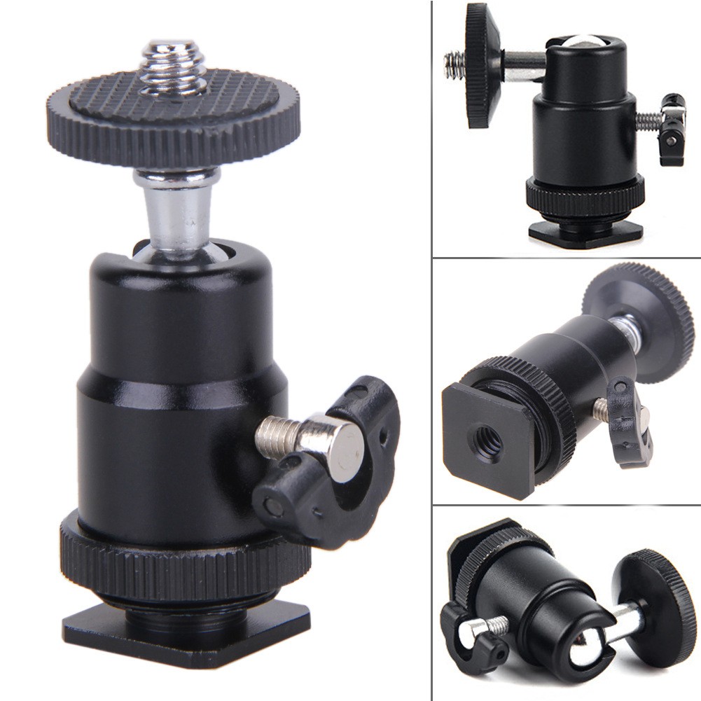 3pcs Metal Hot Shoe Small Head 1/4 Screw Mount Ball Head Photo Light Stand