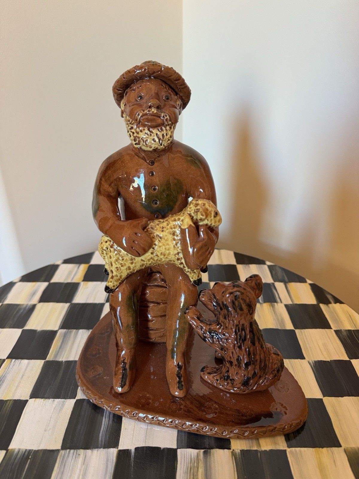 Lester Breininger Figurine With Lamb And Puppy Robesonia Redware OOAK MINT