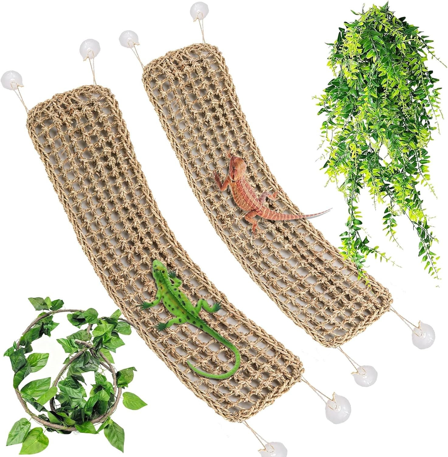 Tfwadmx 2Pcs Large Bearded Dragon Hammock,Lizard Lounger Natural Seagrass Fiber 