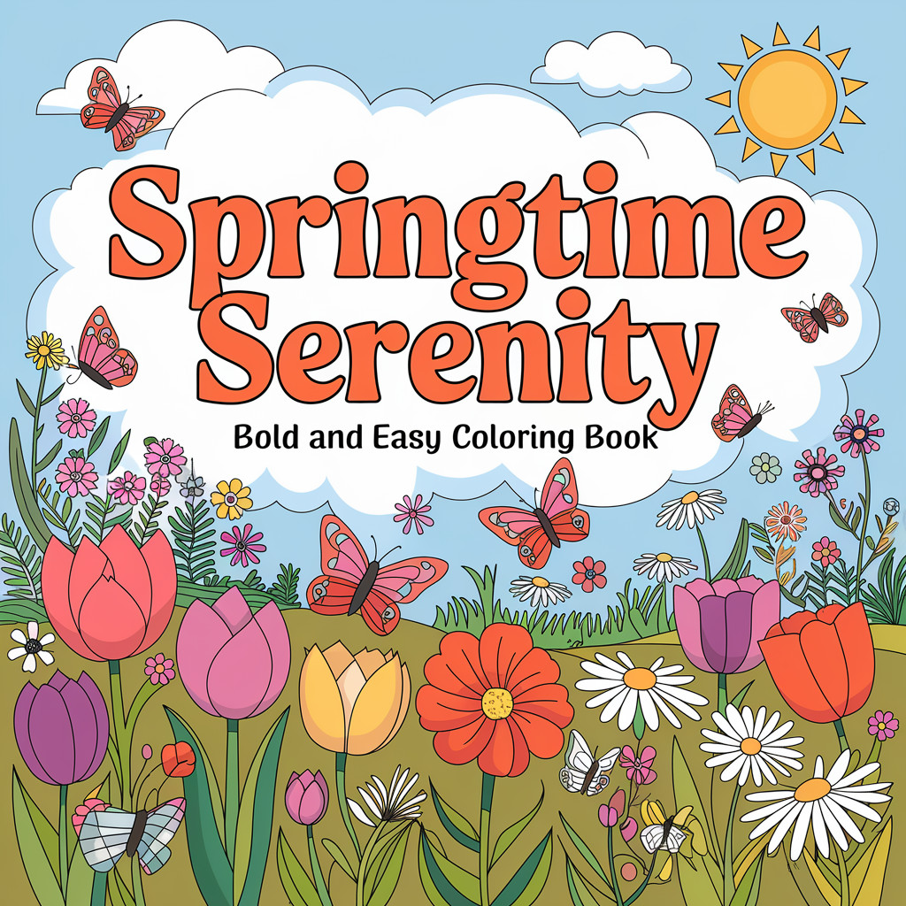 Springtime Serenity Adult Coloring Book – Relaxing Spring Scenes, Flowers, Garde