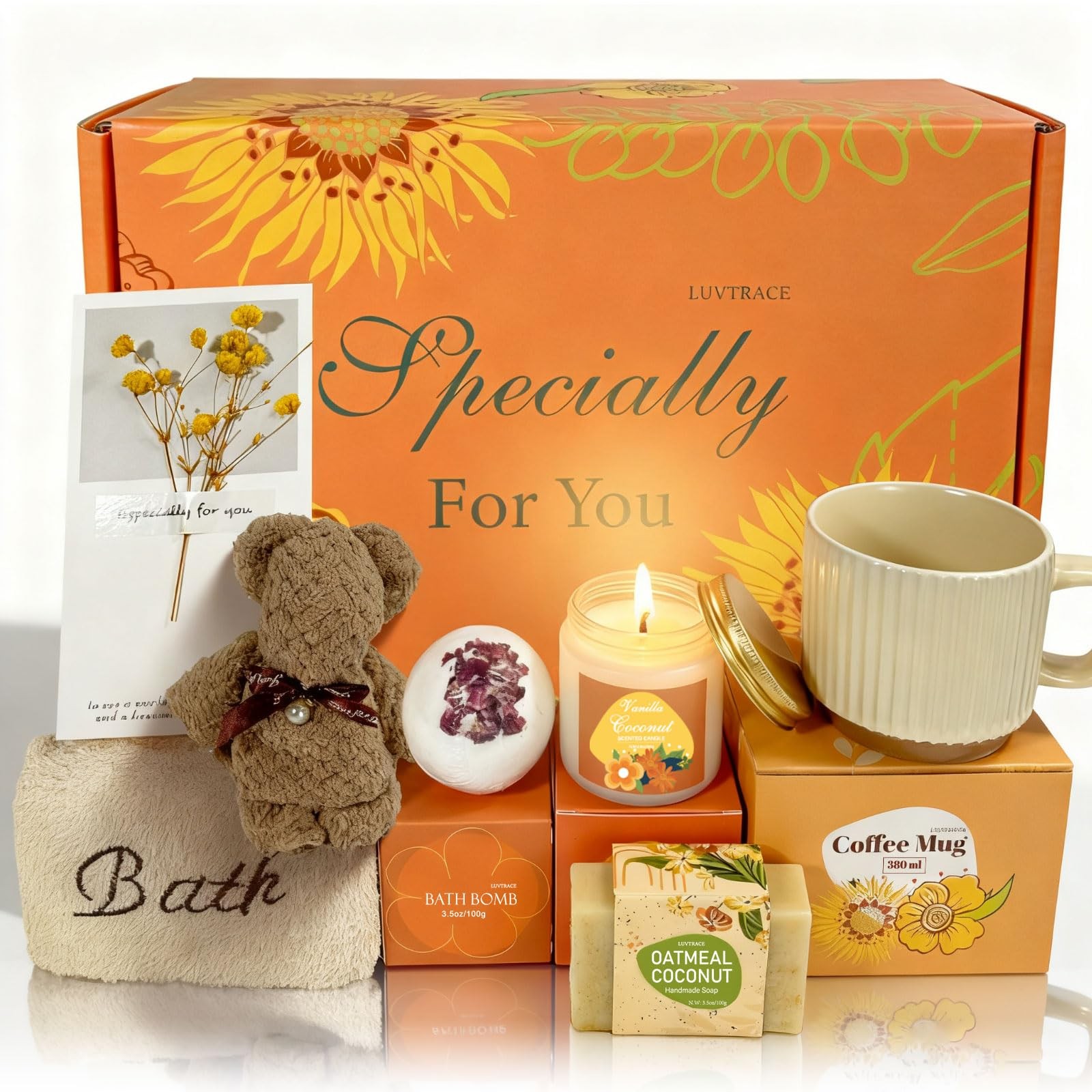 LUVTRACE Self Care Giftst for Women Spa Gift Baske common-use sizes, Orange 