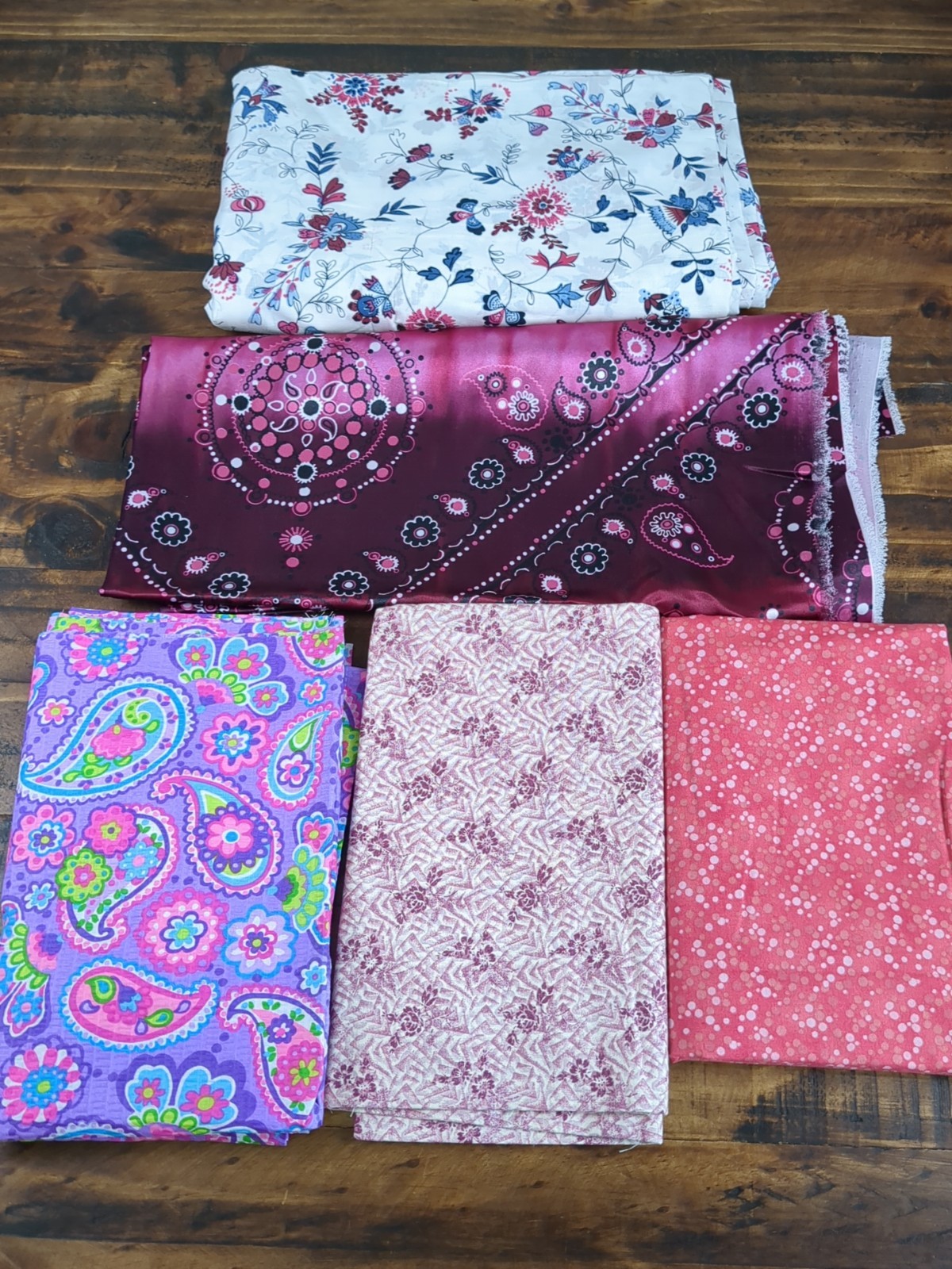 Lot of Fabric, floral, paisley, dots, purple, pink, white, 2lb 4oz