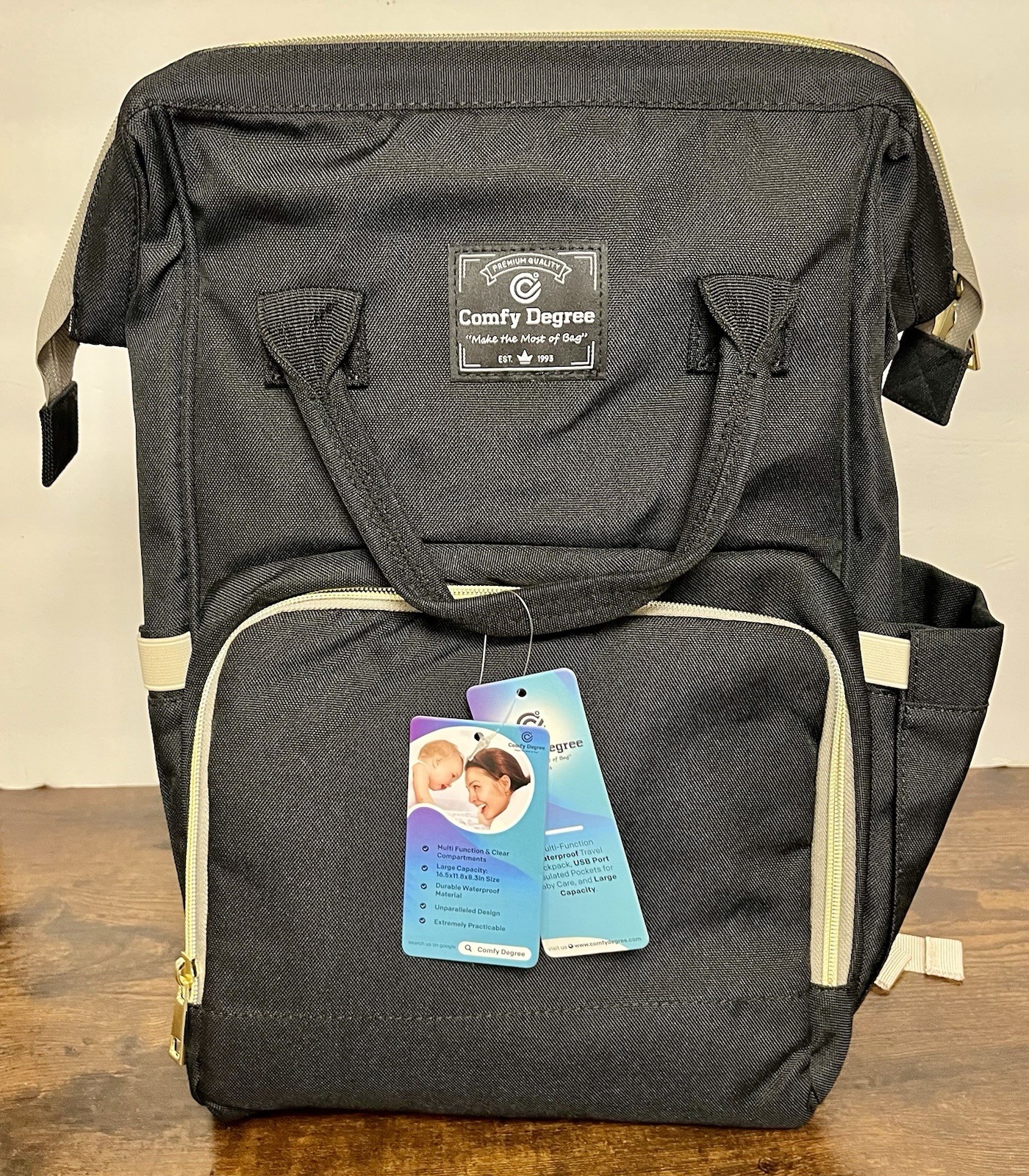 Comfy Degree Backpack Diaper Bag With Large Capacity USB Charging To Warm Bottle