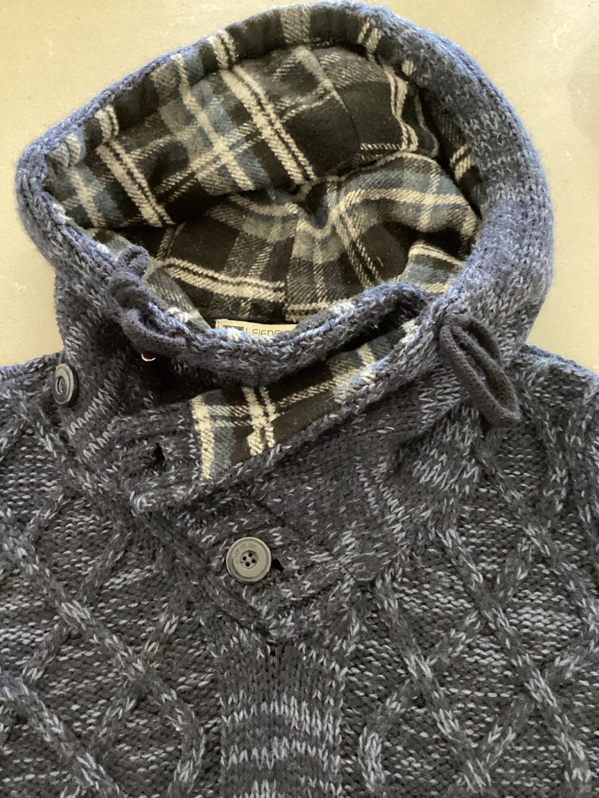 Leif Nelson Sweater Mens Medium Blue Chunky Knit Hoodie Slim Fit Wool Acrylic