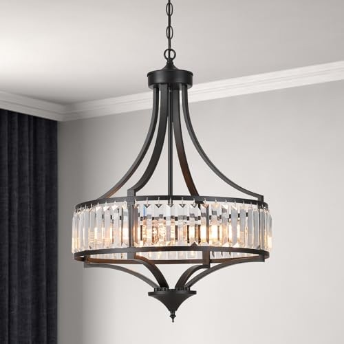 Modern Crystal Chandelier, 20 Inch Large Ceiling Pendant Light Fixture Black