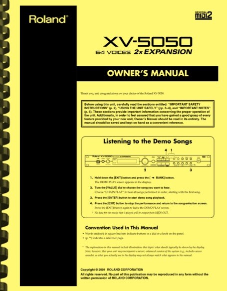 Roland XV-5050 Synthesizer Module OWNER'S MANUAL